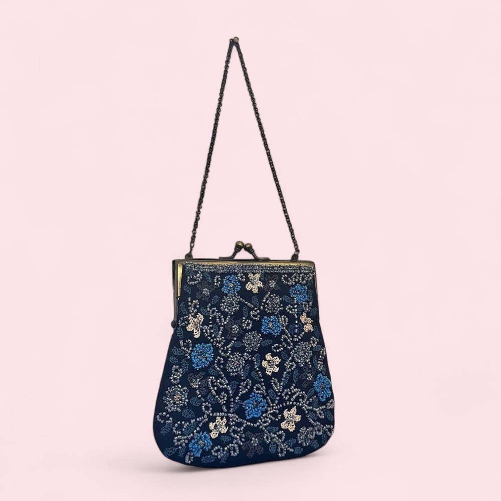 Vintage blue floral beaded evening purse